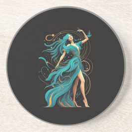 Posavasos Silueta de mujer fénix en una montaña rusa