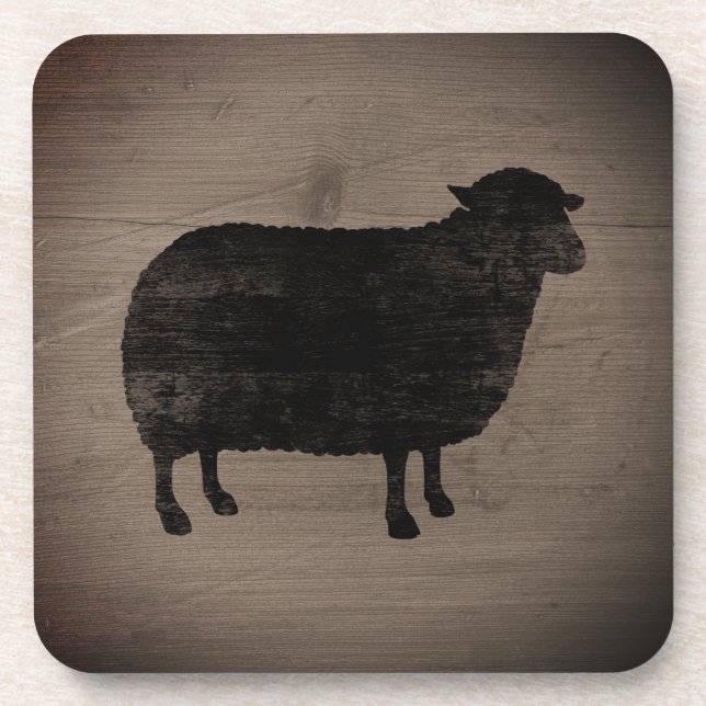 Posavasos Silueta de oveja negra estilo rústico (Frente)
