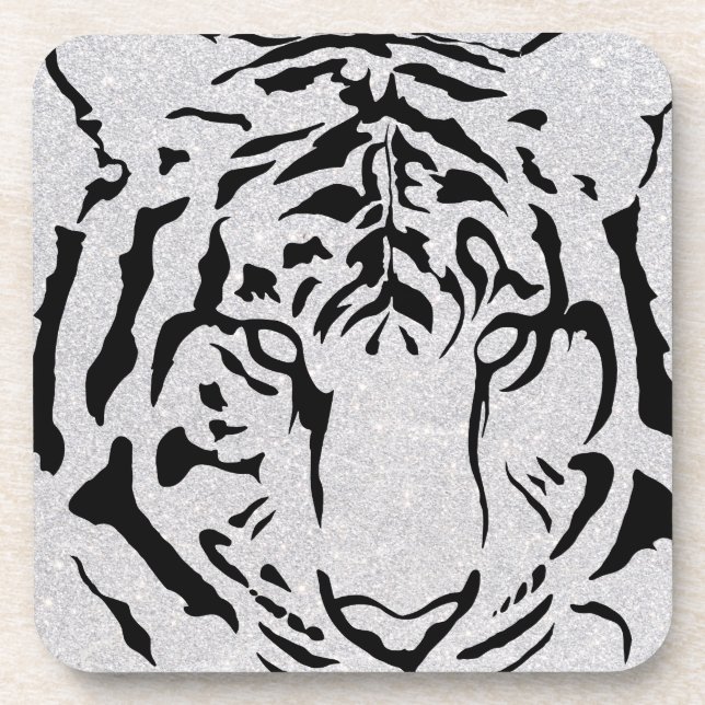 Posavasos Silueta de tigre blanco y negro (Frente)