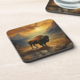 Posavasos Silueta del búfalo al atardecer 