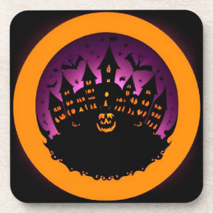 Posavasos Silueta espeluznante de Halloween de un castillo e