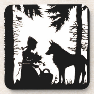 Posavasos Silueta negra Red Riding Hood Wolf Woods