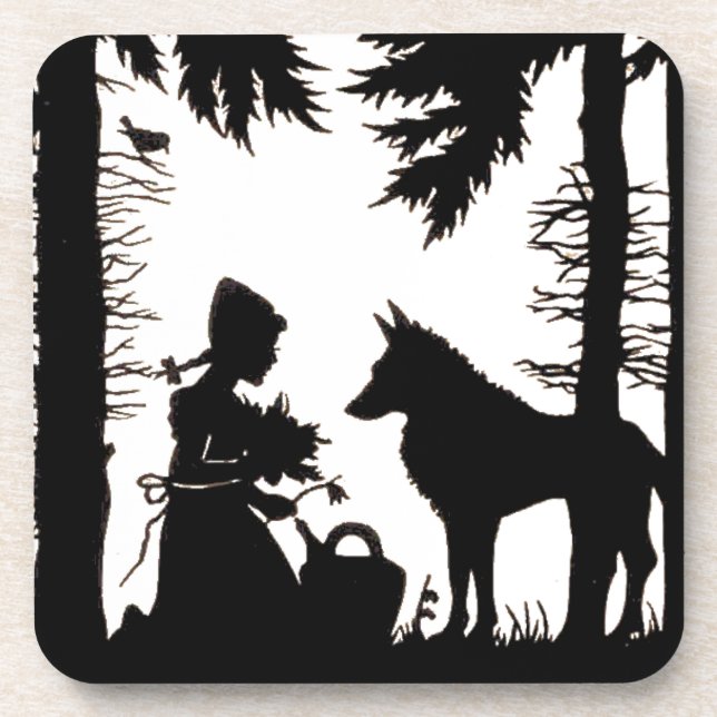 Posavasos Silueta negra Red Riding Hood Wolf Woods (Frente)
