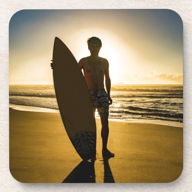Posavasos Silueta surfista al amanecer (Frente)