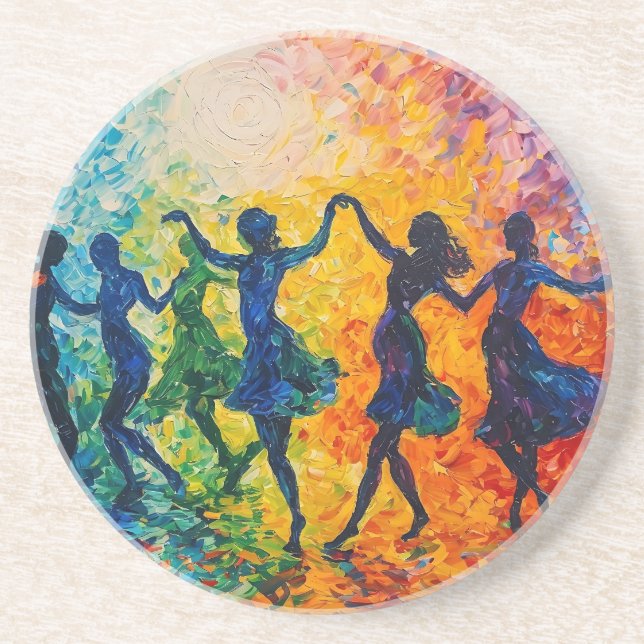 Posavasos Siluetas coloridas bailando (Frente)
