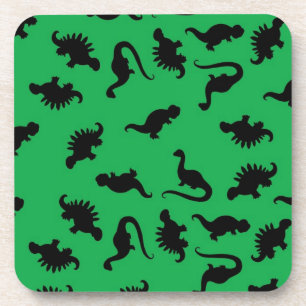 Posavasos Siluetas de dinosaurios sobre fondo verde Patrón