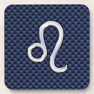 Posavasos Silver Leo Zodiac Symbol Navy Carbon Fiber Print