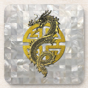 Posavasos Símbolo chino dragón patrón de nácar