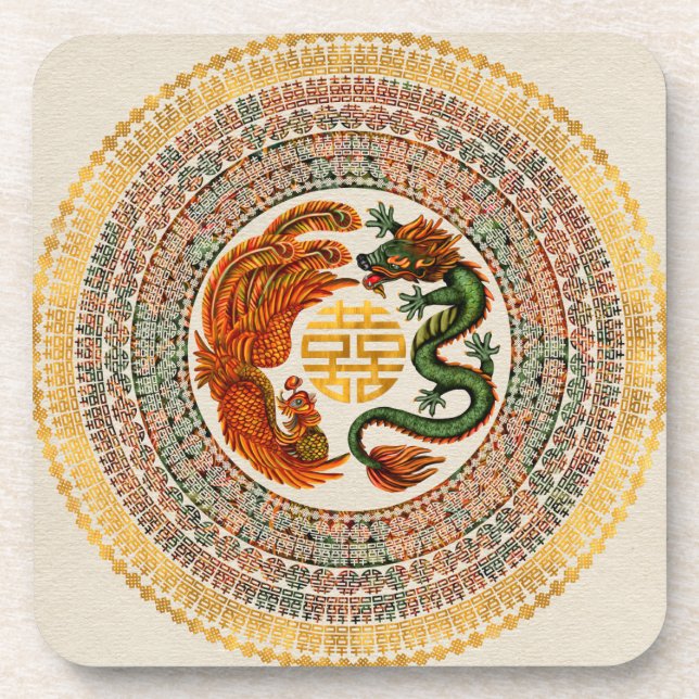 Posavasos Símbolo de felicidad doble con Phoenix y Dragon (Frente)