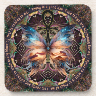 Posavasos Símbolo de vida de mariposa de Ankh Mandala Afirma