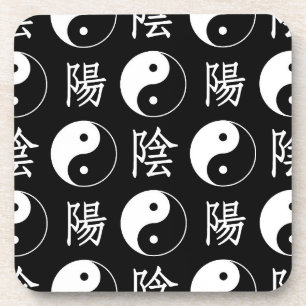Posavasos Símbolo de Yinyang negro patrón de texto chino