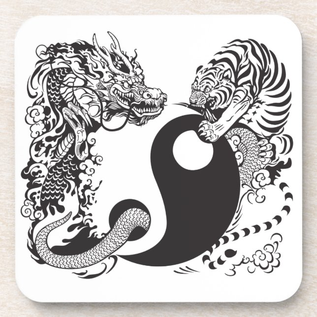 Posavasos símbolo dragón y tigre yin yang (Frente)