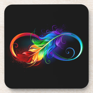 Posavasos Símbolo infinito con plumas arcoiris