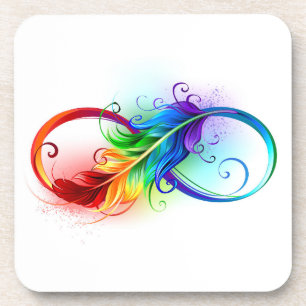 Posavasos Símbolo infinito con plumas arcoiris