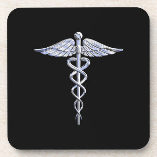 Posavasos Símbolo médico de Caduceus sobre negro