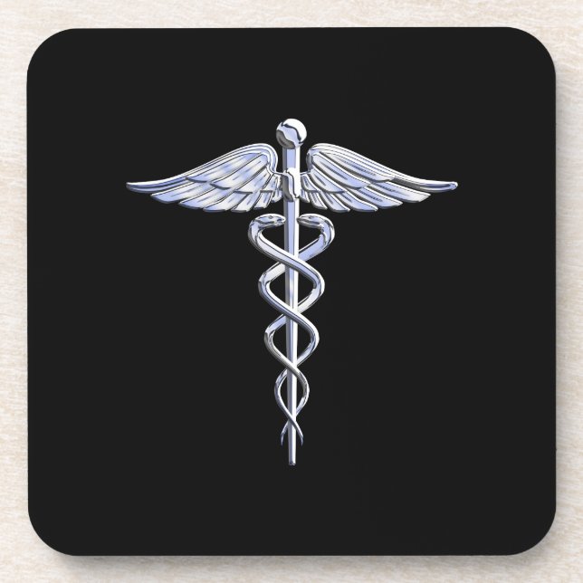 Posavasos Símbolo médico de Caduceus sobre negro (Frente)
