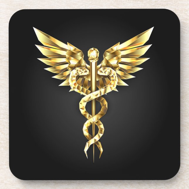 Posavasos Símbolo poligonal de oro Caduceus (Frente)