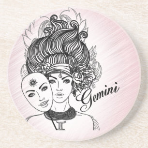 Posavasos Símbolo zodiaco de Lady Gemini y Rótulo rosado