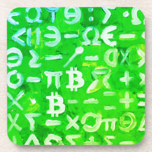 Posavasos Símbolos de Bitcoin (Beneficio Brillante Verde - 3