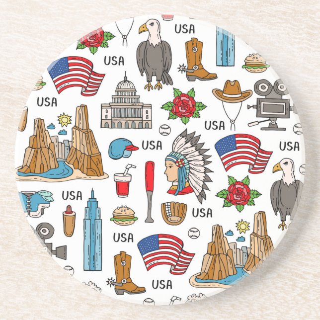 Posavasos Símbolos de EE.UU. Vintage Seamless Pattern (Frente)