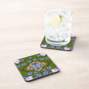 Posavasos Simetría de mariposas y flores, azul y rosa