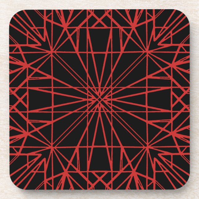 Posavasos Simetría geométrica en negro y rojo (Frente)