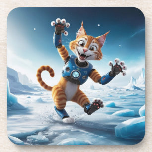 Posavasos Simpático gato robot en otro planeta helado