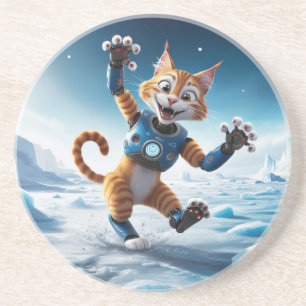Posavasos Simpático gato robot en otro planeta helado