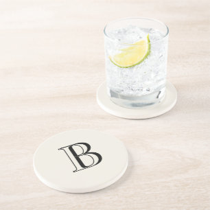 Posavasos Simple Crema y Monograma Negro en Crema