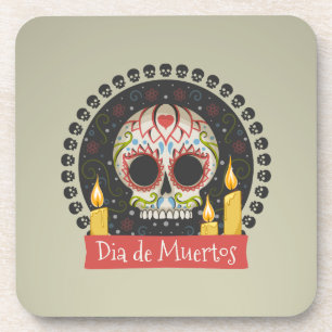 Posavasos Simple Dia de Muertos Skull & Candles Coaster