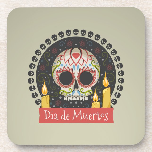 Posavasos Simple Dia de Muertos Skull & Candles Coaster (Frente)