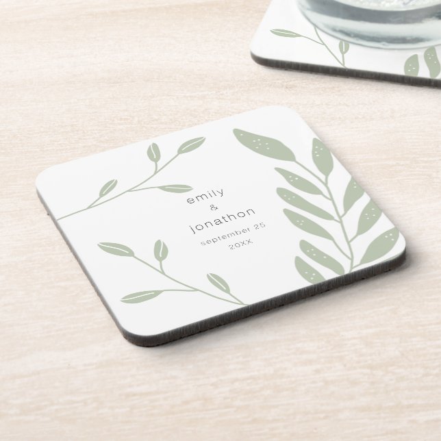 Posavasos Simple Sage Green Foliage Nombres Fecha Favor De B (Lado Izquierdo)