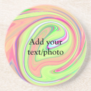 Posavasos Simple verde naranja acuarela agregue su texto nom