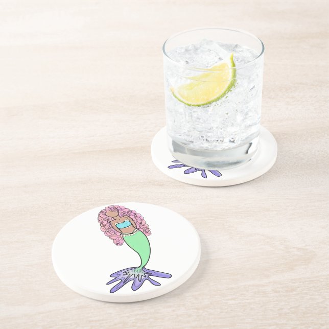 Posavasos sirena de arco iris rosa azul violeta verde rizo n (Lado)