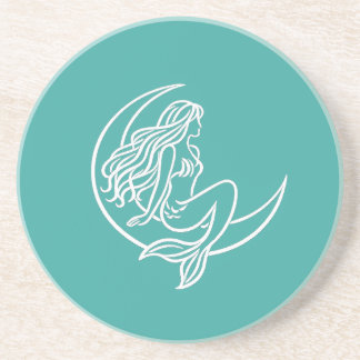 Posavasos Sirena en Luna Creciente (Arte de Línea Blanca)