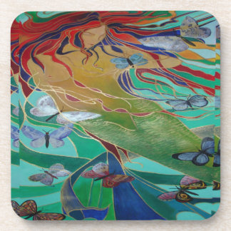 Posavasos Sirena Nadando con mariposas Fantasía Arte