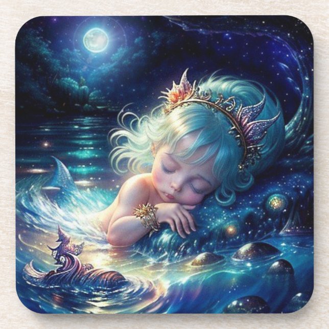 Posavasos Sirenita de luz lunar: (Frente)