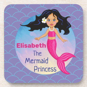 Posavasos Sirenita mágica bajo el cumpleaños del mar