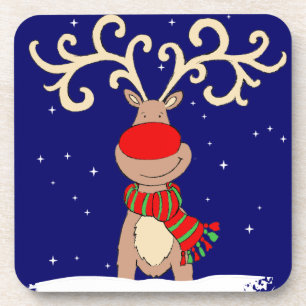 Posavasos Sistema con la nariz roja del reno del navidad de