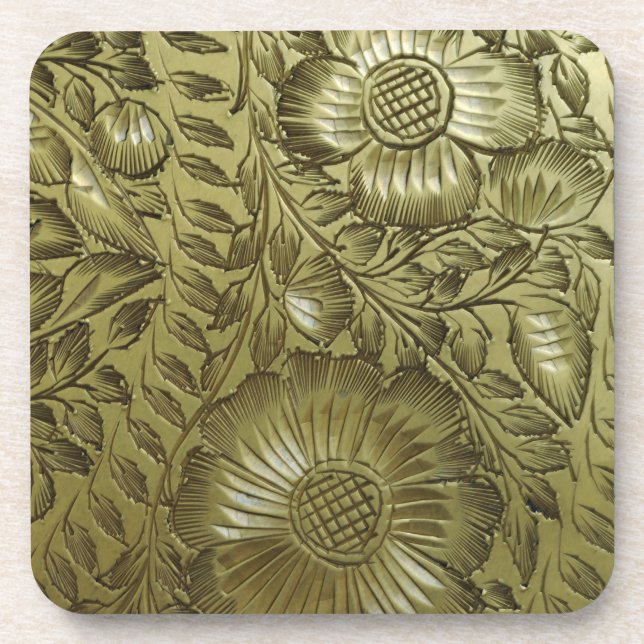 Posavasos Sistema de cobre amarillo floral del práctico de (Frente)