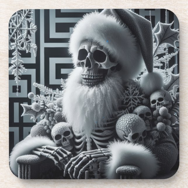 Posavasos Skeleton Santa Skull | Dark Gothic Christmas (Frente)