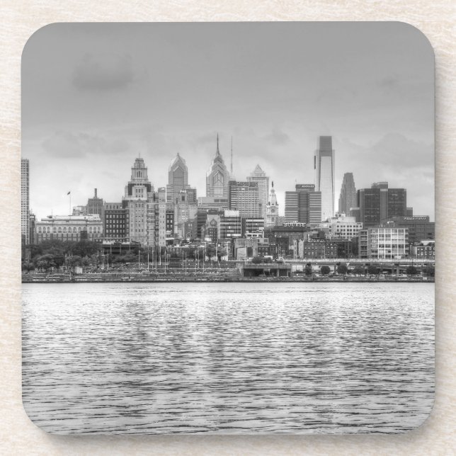 Posavasos Skyline Filadelfia en blanco y negro (Frente)