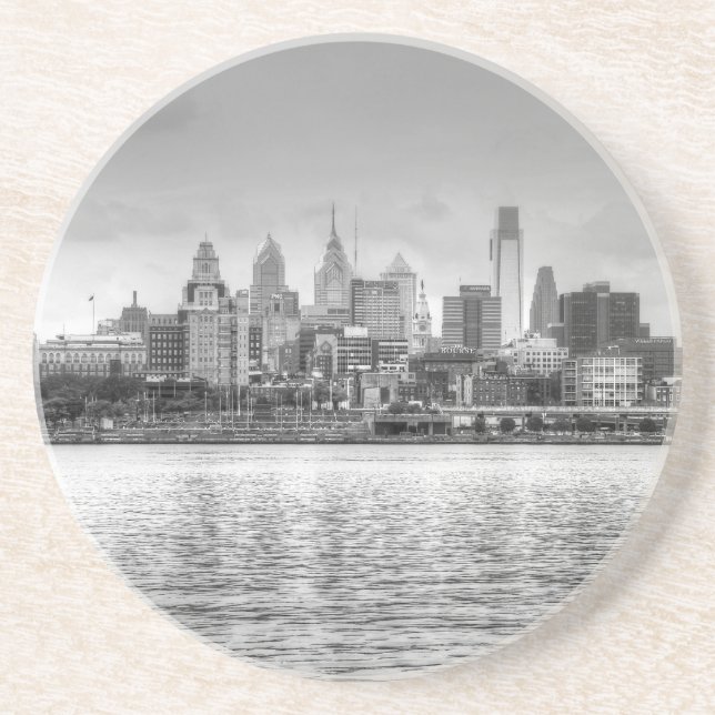 Posavasos Skyline Filadelfia en blanco y negro (Frente)