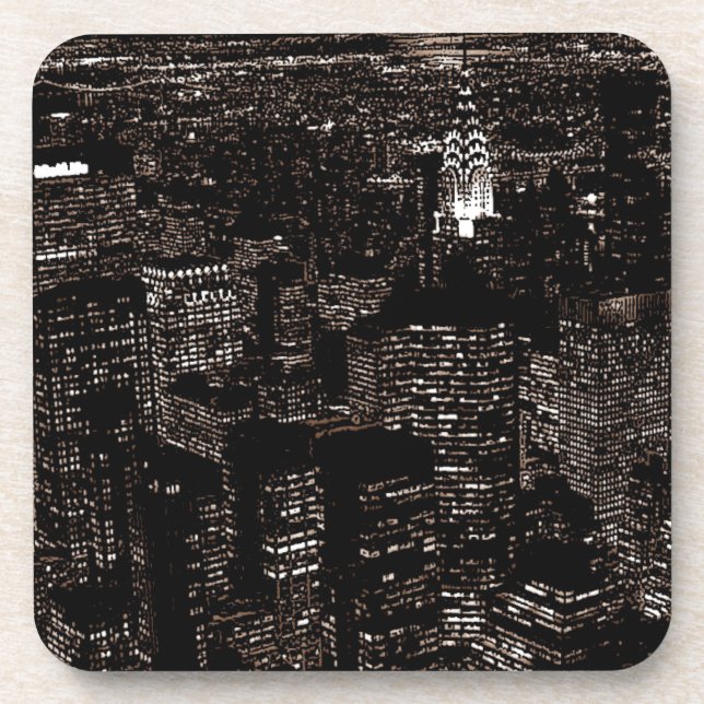 Posavasos Skyline Nocturno Sepia de Nueva York (Frente)
