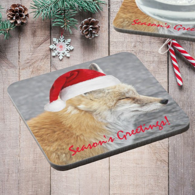 Posavasos Sleepe Red Fox con vacaciones de Red Santa Hat (In Situ Holiday)