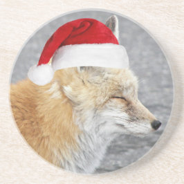 Posavasos Sleepe Red Fox con vacaciones de Red Santa Hat