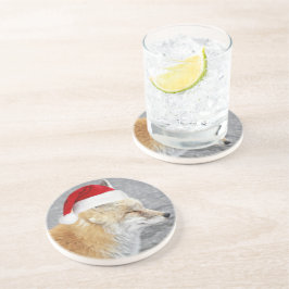Posavasos Sleepe Red Fox con vacaciones de Red Santa Hat