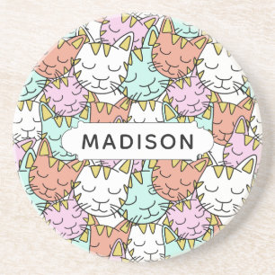 Posavasos Sleepy Cats Patrón nombre personalizado sandstone
