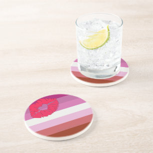 Posavasos SlipperyJoe lápiz labial bandera de orgullo lésbic