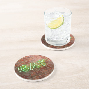 Posavasos SlipperyJoe signo de neón gay brillante vivo